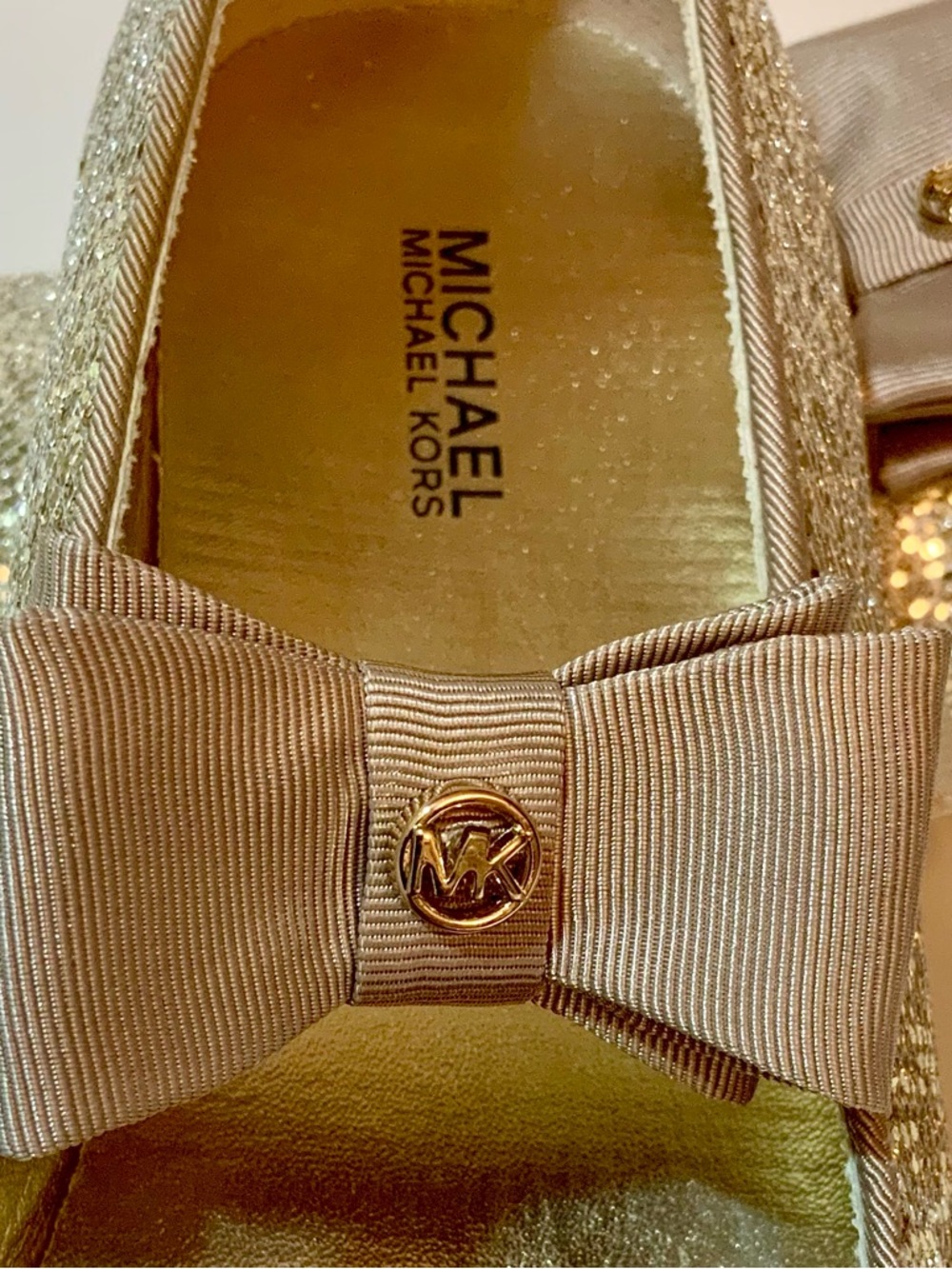 MICHAEL Michael Kors Kids Gold Sparkle Mary Jane Flats with Bow - Picture 9 of 13